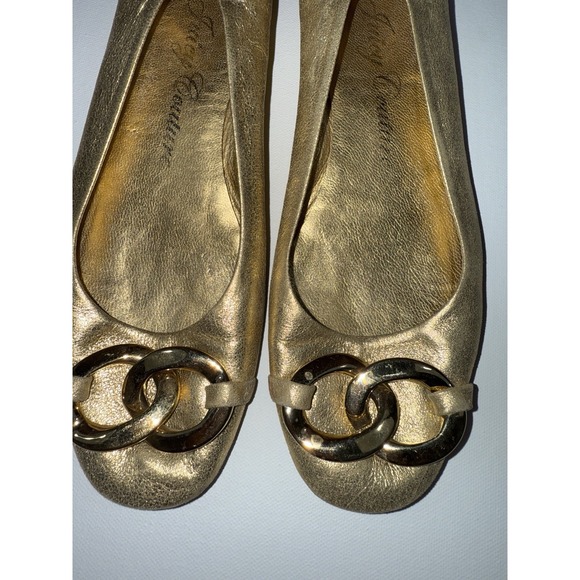 Juicy Couture Gold Leather Ballet Flats Chain Accent Made in Italy Women's 7.5 - Picture 3 of 7